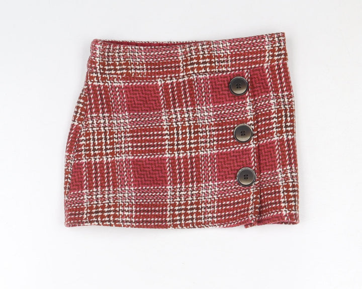 Matalan Girls Red Plaid Polyester A-Line Skirt Size 4 Years Regular Pull On