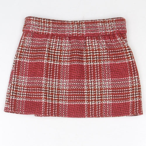 Matalan Girls Red Plaid Polyester A-Line Skirt Size 4 Years Regular Pull On