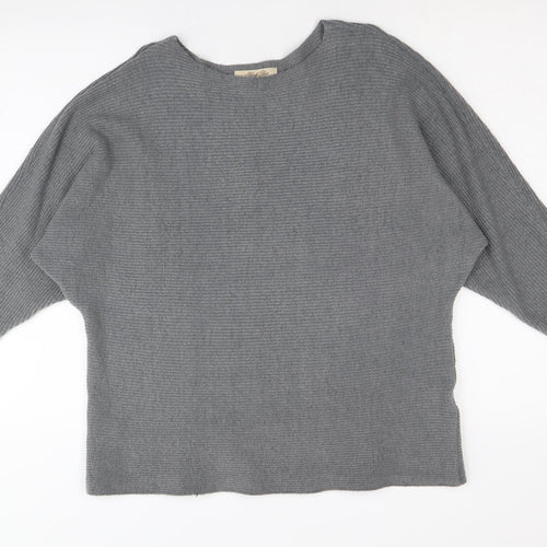 Sleek Chic Womens Grey Round Neck Acrylic Pullover Jumper Size M