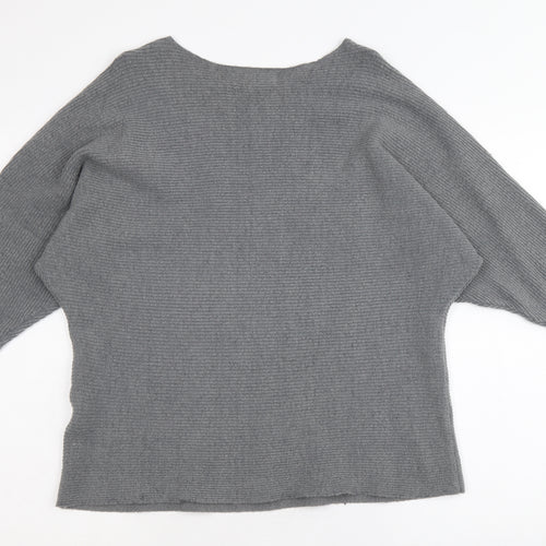 Sleek Chic Womens Grey Round Neck Acrylic Pullover Jumper Size M
