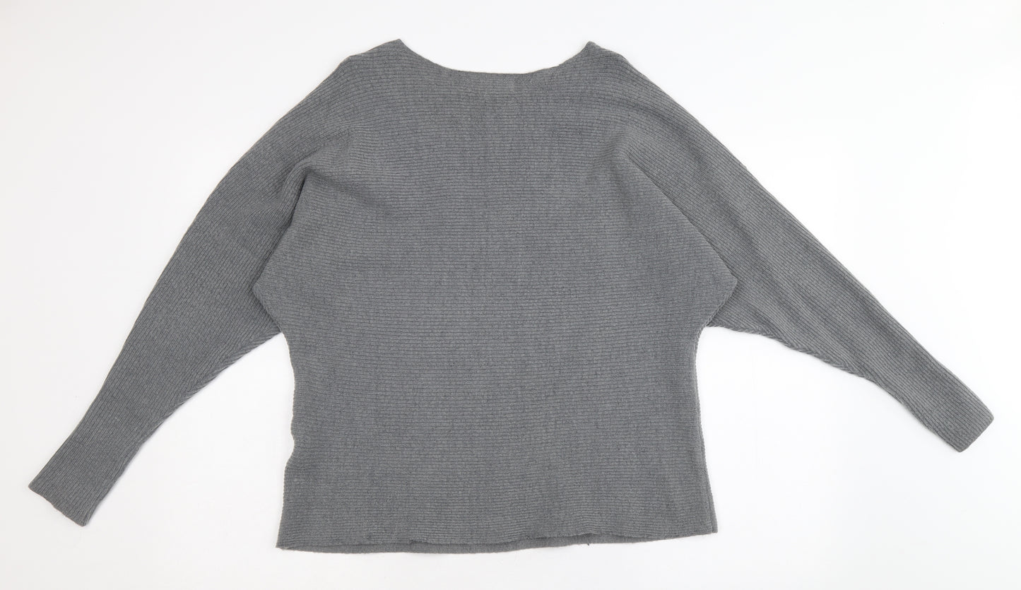 Sleek Chic Womens Grey Round Neck Acrylic Pullover Jumper Size M
