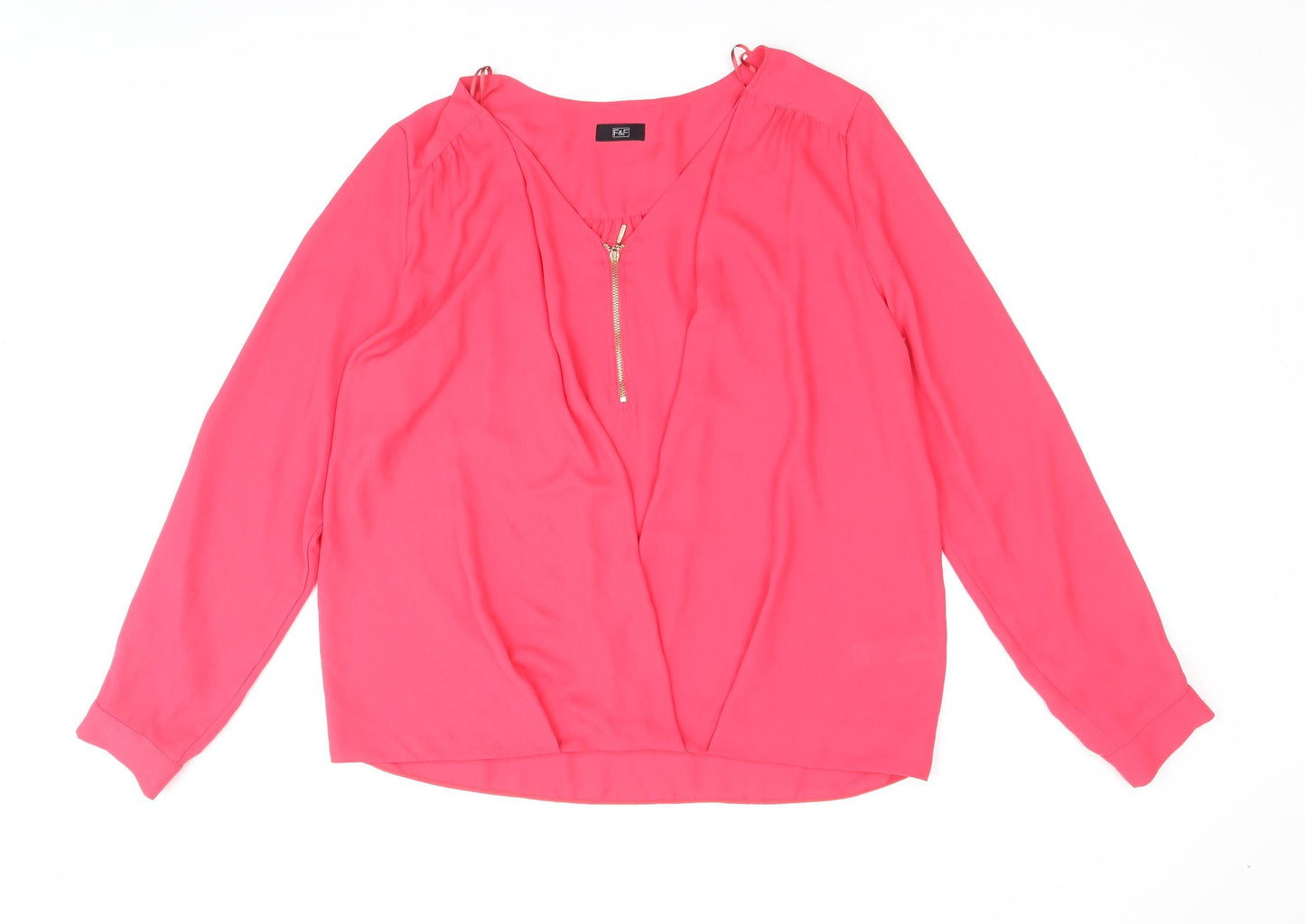 F&F Womens Pink Polyester Basic Blouse Size 14 V-Neck