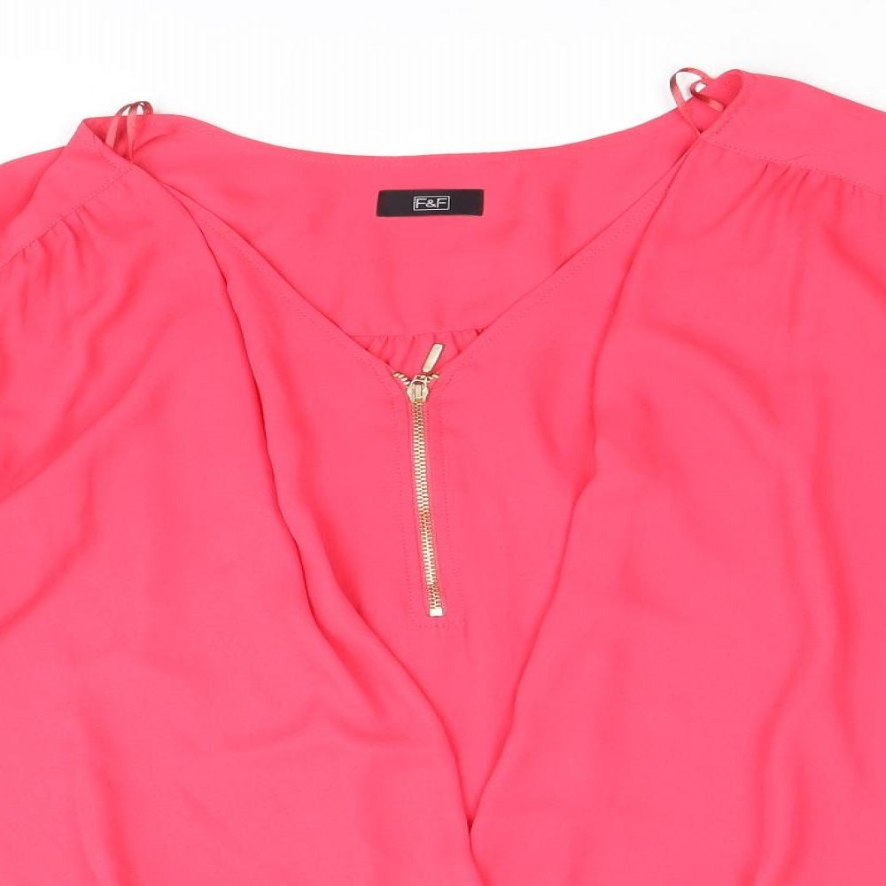 F&F Womens Pink Polyester Basic Blouse Size 14 V-Neck