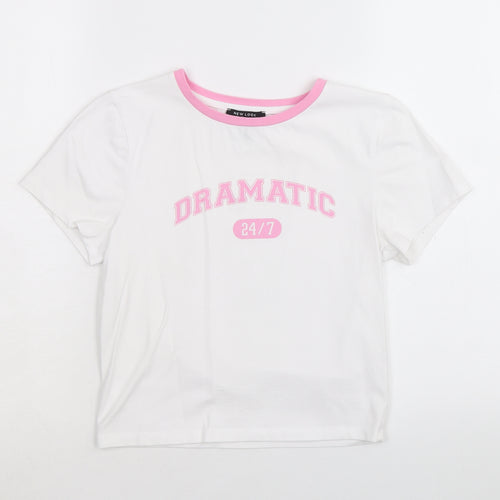 New Look Girls White Cotton Basic T-Shirt Size 14-15 Years Round Neck Pullover - Dramatic 24/7