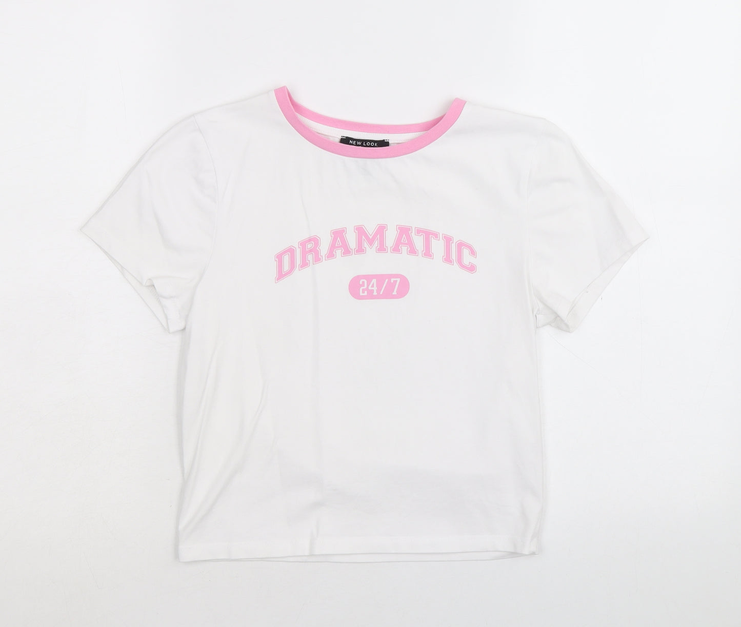 New Look Girls White Cotton Basic T-Shirt Size 14-15 Years Round Neck Pullover - Dramatic 24/7