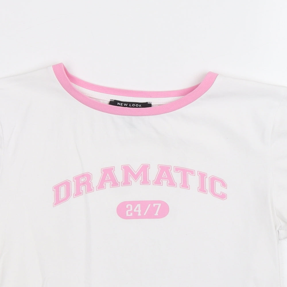 New Look Girls White Cotton Basic T-Shirt Size 14-15 Years Round Neck Pullover - Dramatic 24/7