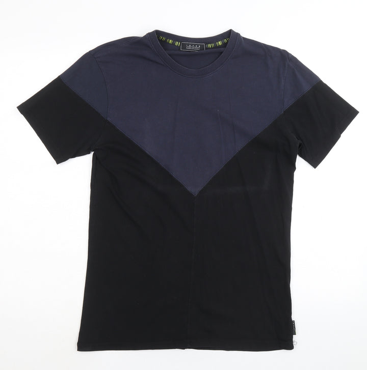 Iuter Mens Blue Colourblock Cotton T-Shirt Size S Round Neck