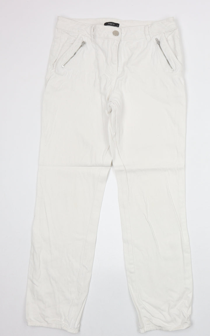 M&Co Womens White Cotton Straight Jeans Size 10 Regular Zip