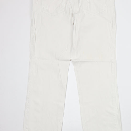 M&Co Womens White Cotton Straight Jeans Size 10 Regular Zip