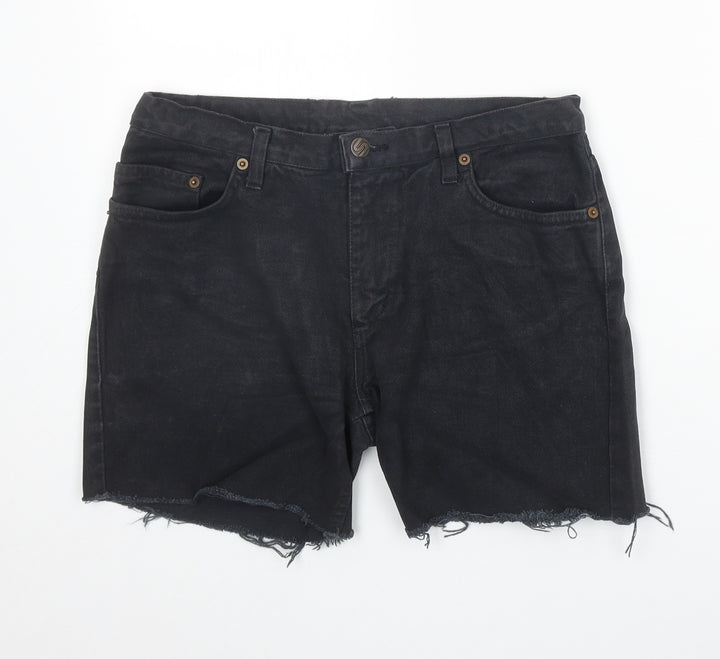 Preworn Womens Black Cotton Cut-Off Shorts Size S Regular Zip