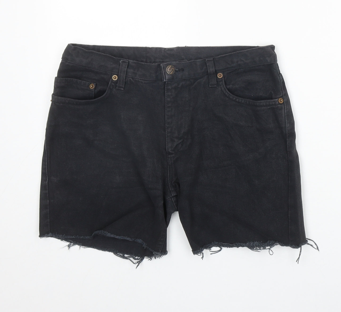 Preworn Womens Black Cotton Cut-Off Shorts Size S Regular Zip
