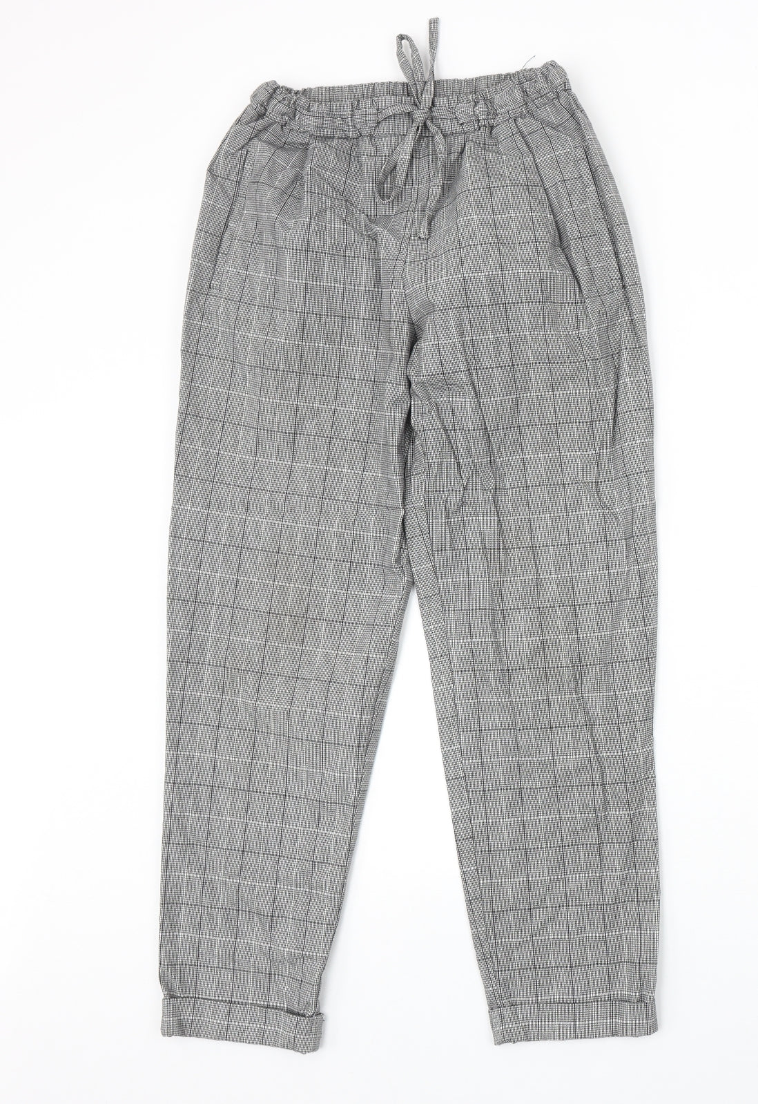 Light Before Dark Womens Grey Plaid Polyester Carrot Trousers Size XS Regular Drawstring