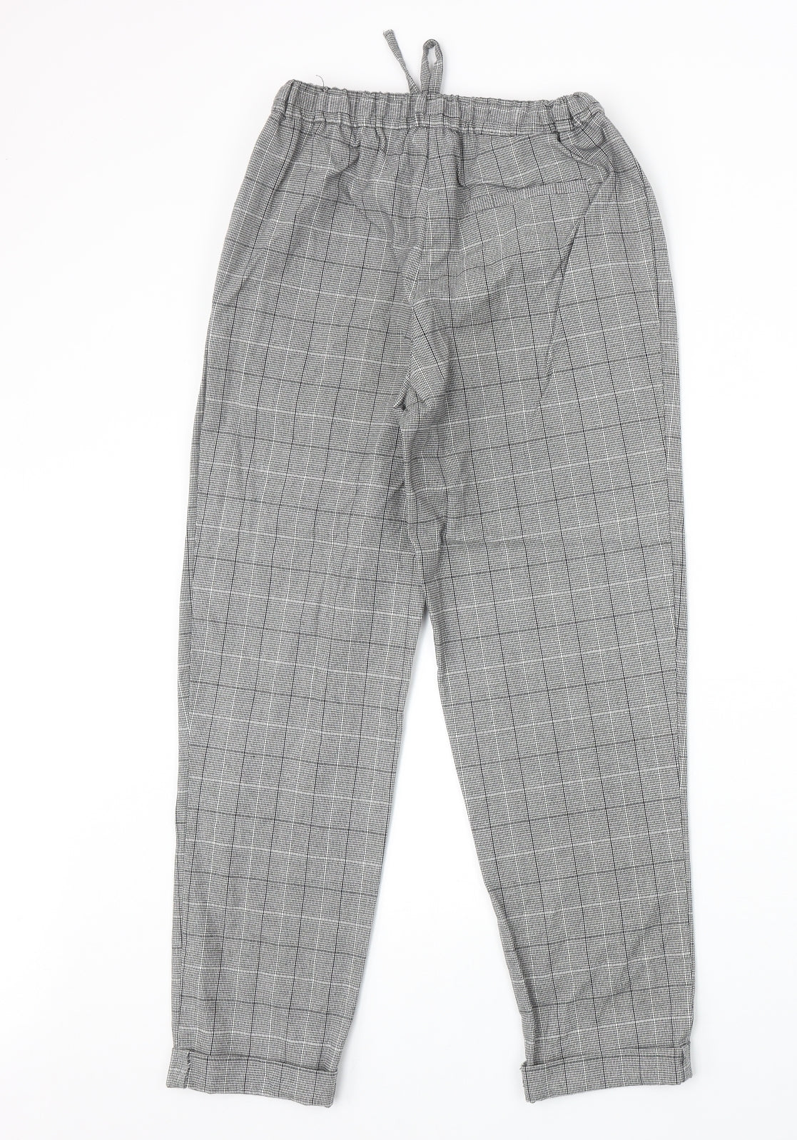 Light Before Dark Womens Grey Plaid Polyester Carrot Trousers Size XS Regular Drawstring