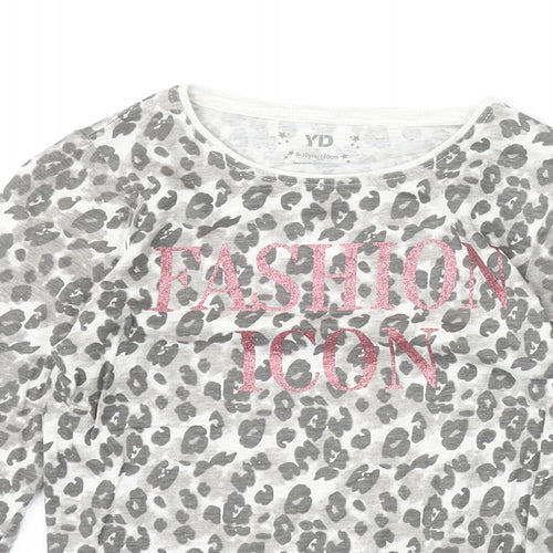 Young Dimension Girls Beige Animal Print Cotton Basic Casual Size 9-10 Years Round Neck Pullover - Leopard Pattern Fashion Icon