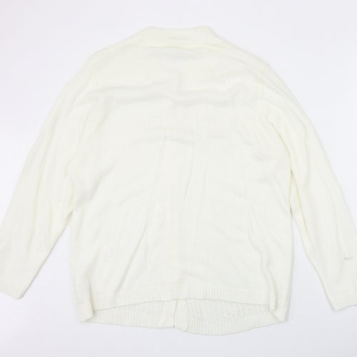 AFIBEL Womens Ivory Round Neck Acrylic Cardigan Jumper Size 16
