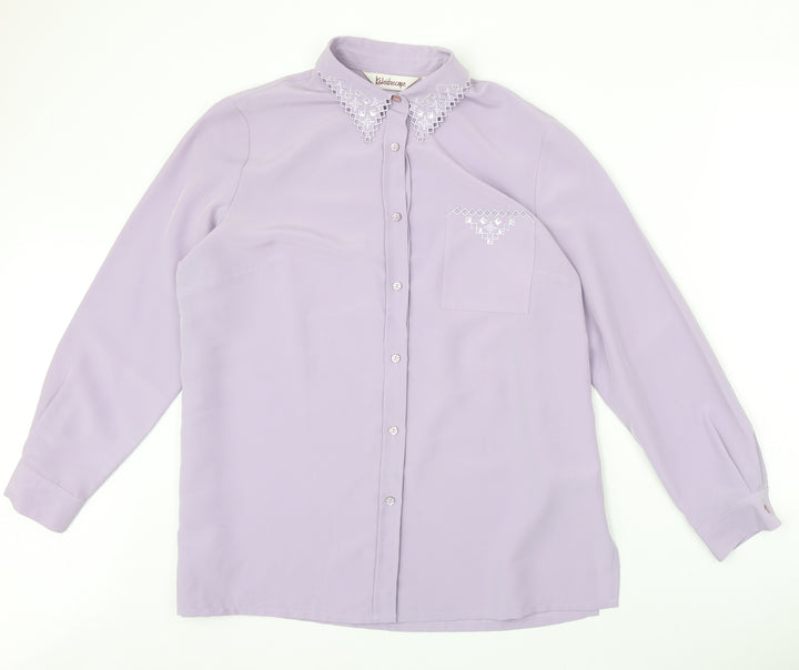 Kaleidoscope Womens Purple Polyester Basic Button-Up Size 18 Collared - Crochet Detail