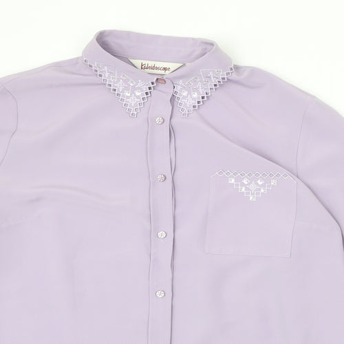 Kaleidoscope Womens Purple Polyester Basic Button-Up Size 18 Collared - Crochet Detail