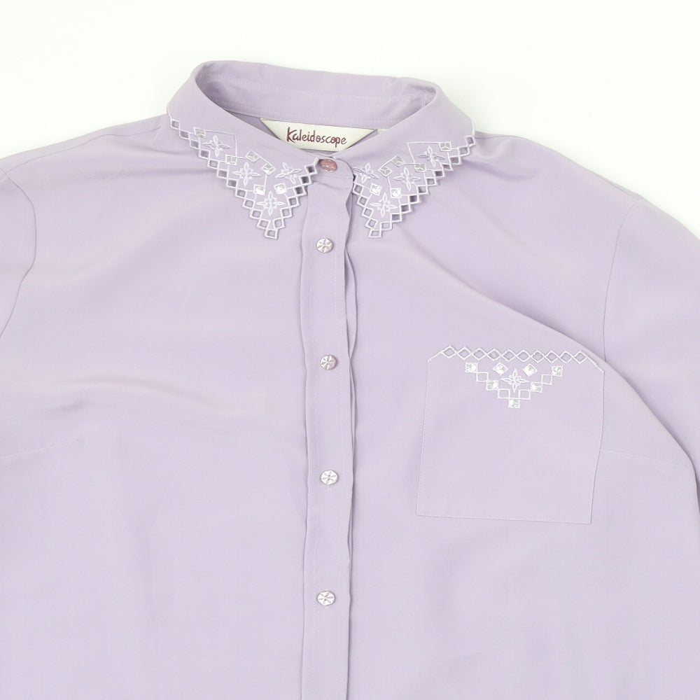 Kaleidoscope Womens Purple Polyester Basic Button-Up Size 18 Collared - Crochet Detail