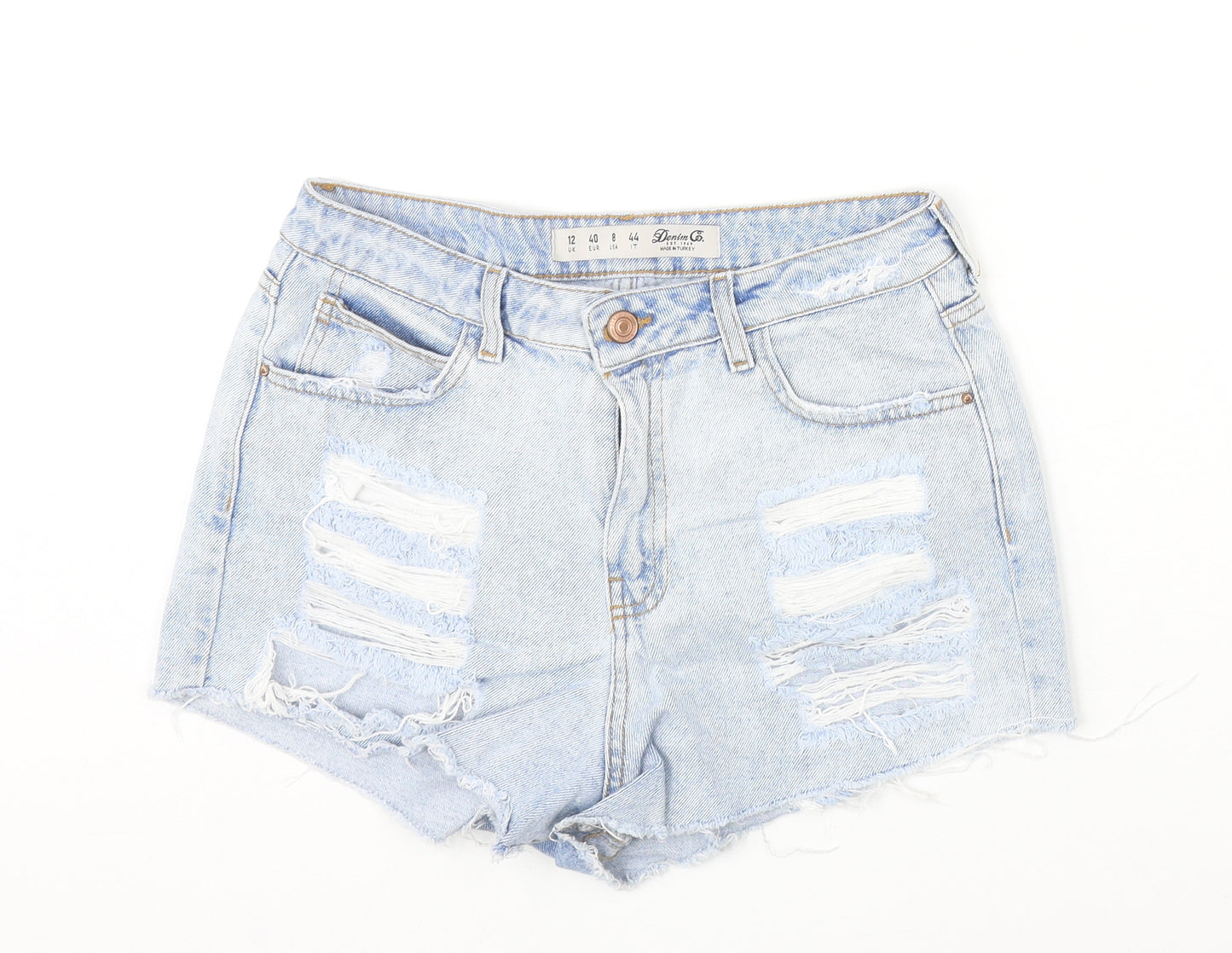 Denim & Co. Womens Blue Cotton Hot Pants Shorts Size 12 Regular Zip