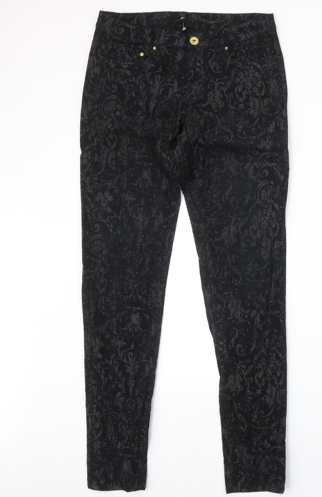 H&M Womens Black Geometric Cotton Skinny Jeans Size 12 Regular Zip