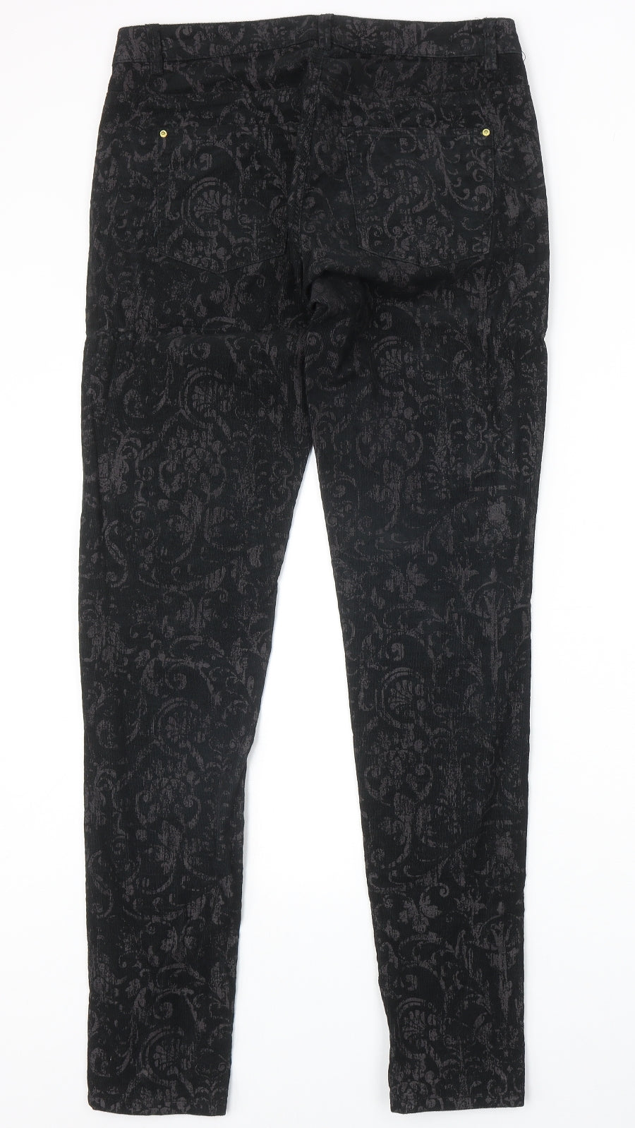 H&M Womens Black Geometric Cotton Skinny Jeans Size 12 Regular Zip
