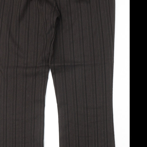 AMARANTO Womens Brown Striped Polyester Trousers Size 18 Regular Zip