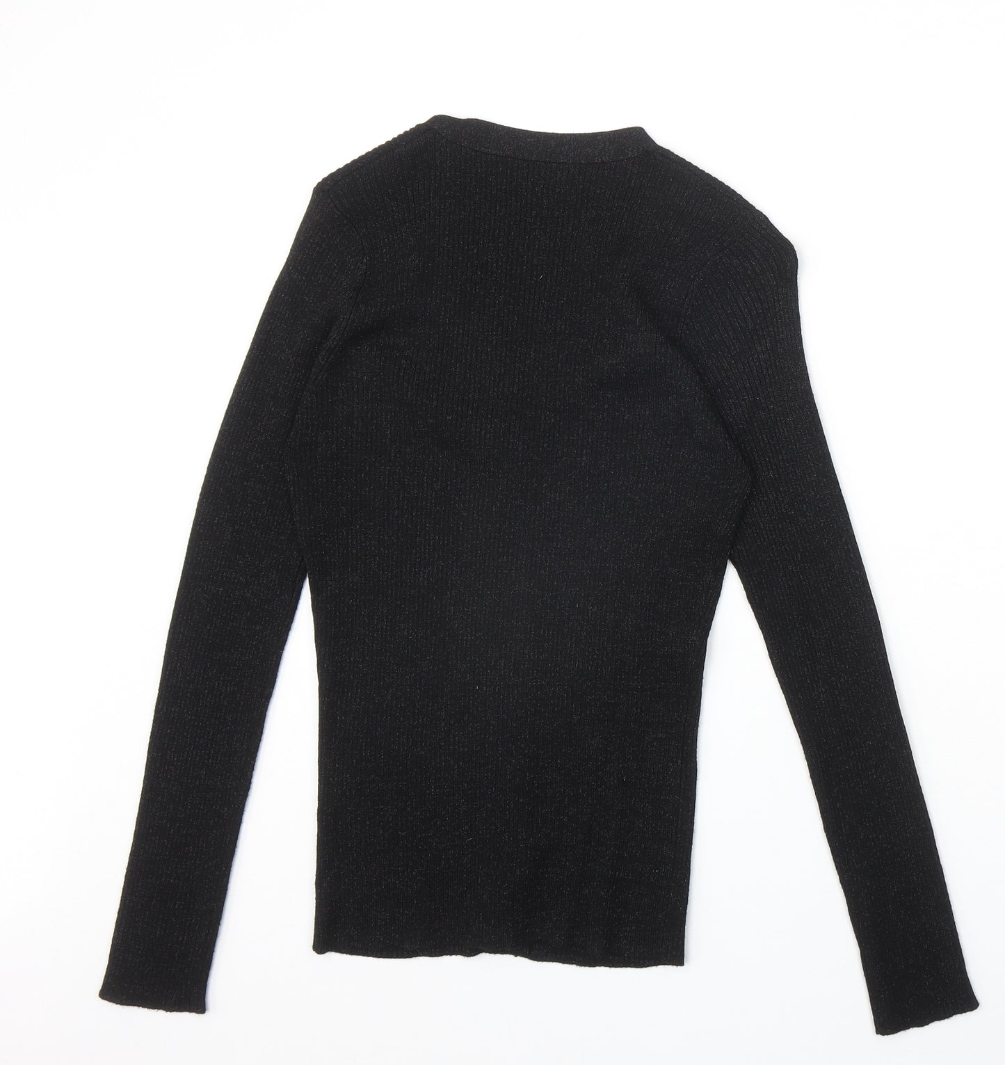 Zara Womens Black V-Neck Acrylic Cardigan Jumper Size L
