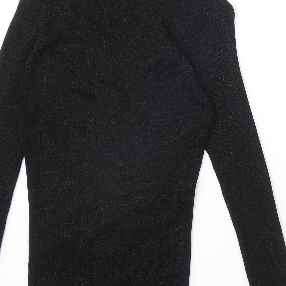 Zara Womens Black V-Neck Acrylic Cardigan Jumper Size L