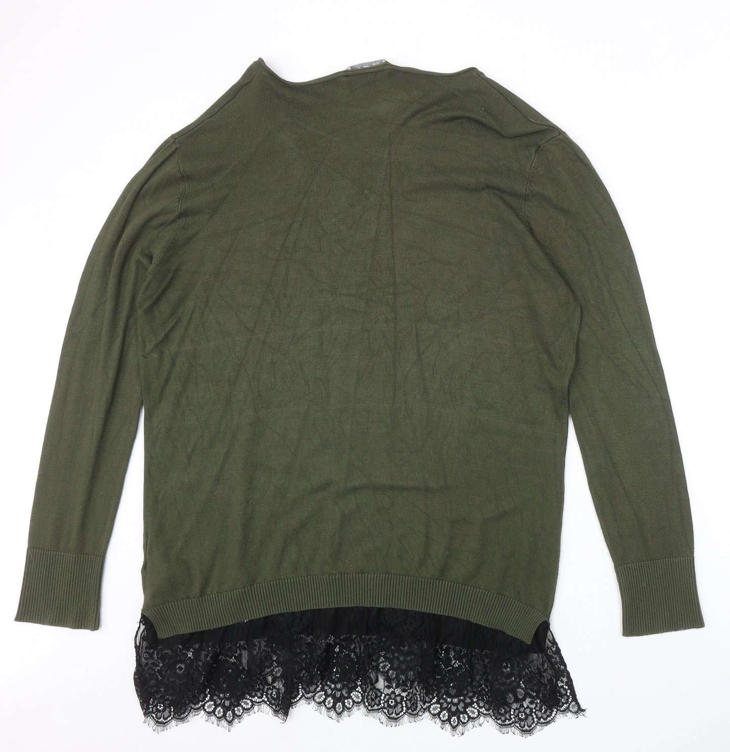 Peacocks Womens Green V-Neck Viscose Pullover Jumper Size 18 - Lace trim