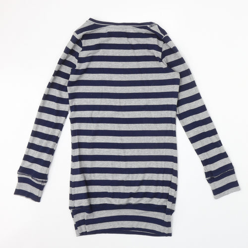 H&M Womens Green Striped Cotton Tunic Blouse Size 8 Scoop Neck
