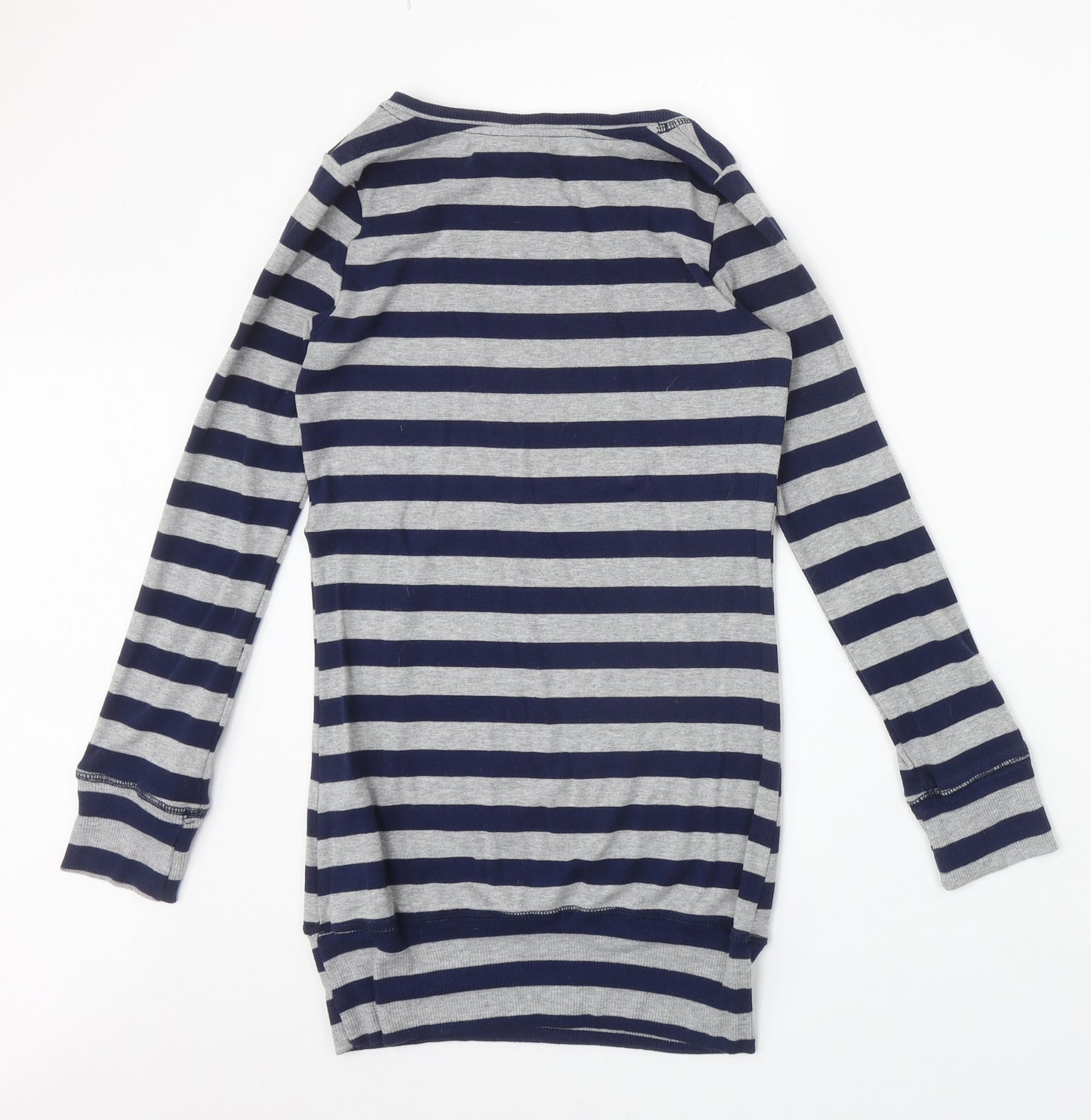 H&M Womens Green Striped Cotton Tunic Blouse Size 8 Scoop Neck
