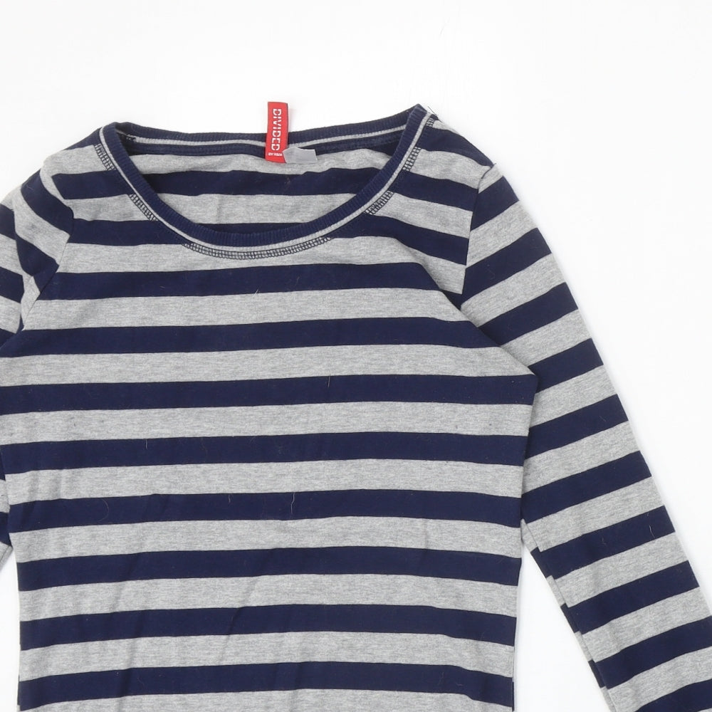 H&M Womens Green Striped Cotton Tunic Blouse Size 8 Scoop Neck