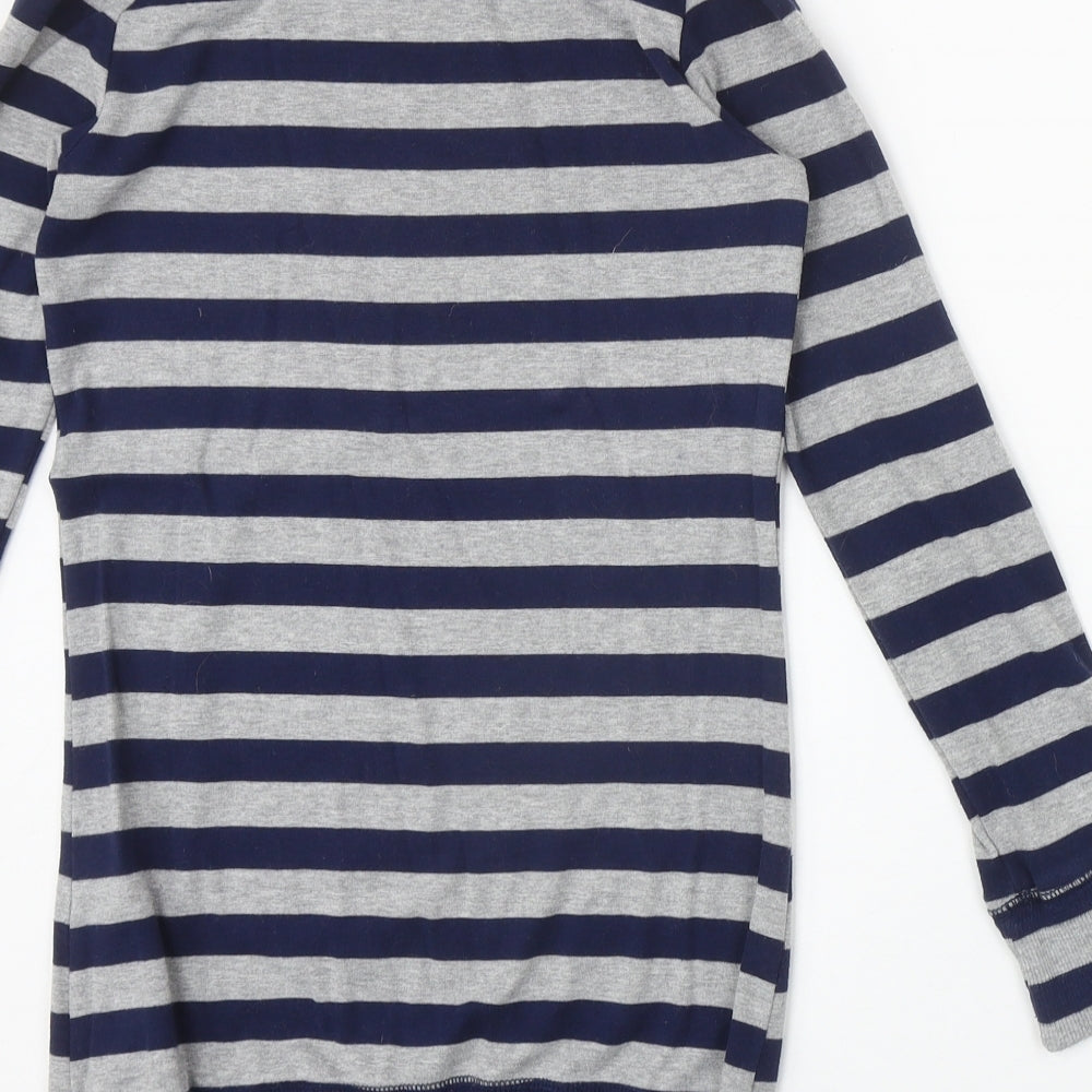 H&M Womens Green Striped Cotton Tunic Blouse Size 8 Scoop Neck