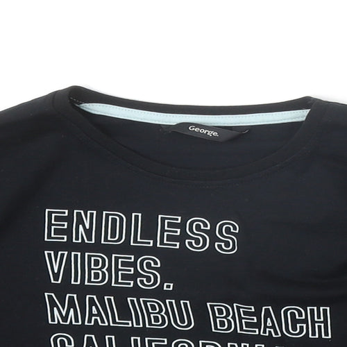 George Girls Black Cotton Basic T-Shirt Size 6-7 Years Round Neck Pullover - Malibu Beach Endless Vibes