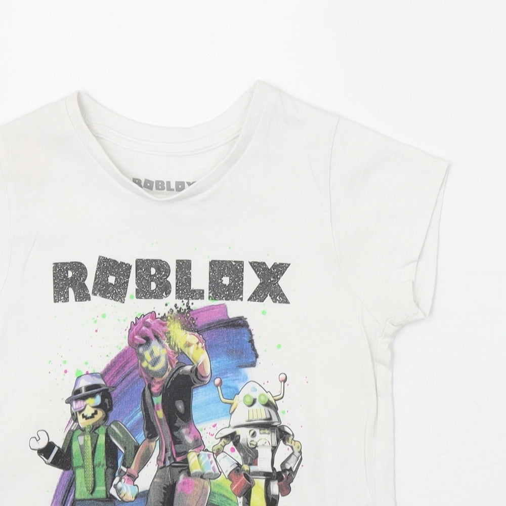 Preworn Boys Ivory 100% Cotton Basic T-Shirt Size 6-7 Years Round Neck Pullover - Roblox