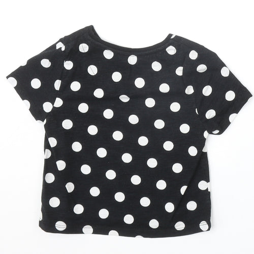 F&F Girls Black Polka Dot 100% Cotton Basic T-Shirt Size 6-7 Years Round Neck Pullover - Bestie Slogan