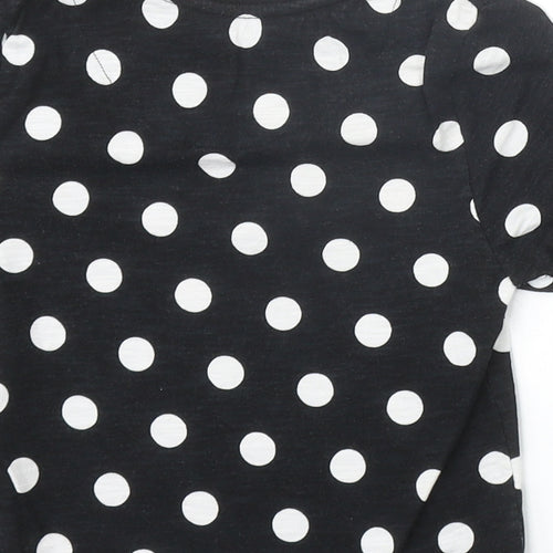 F&F Girls Black Polka Dot 100% Cotton Basic T-Shirt Size 6-7 Years Round Neck Pullover - Bestie Slogan