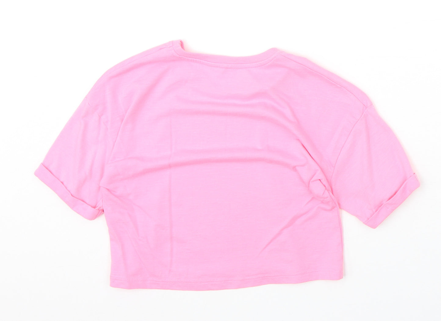 George Girls Pink Cotton Basic T-Shirt Size 6-7 Years Round Neck Pullover - Today Will Be Golden