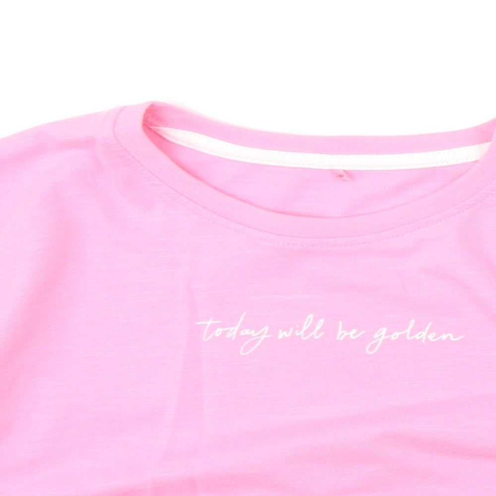 George Girls Pink Cotton Basic T-Shirt Size 6-7 Years Round Neck Pullover - Today Will Be Golden