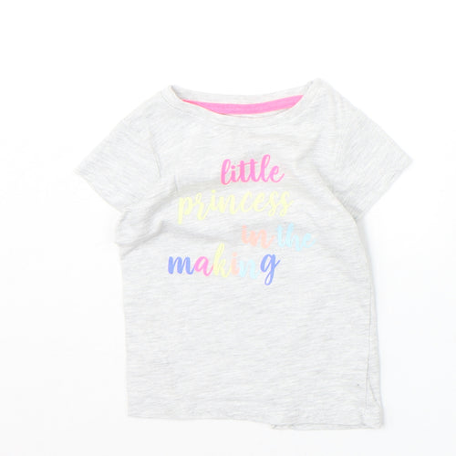 Pep&Co Girls Grey Cotton Pullover T-Shirt Size 9-12 Months Boat Neck Pullover - Little Princess