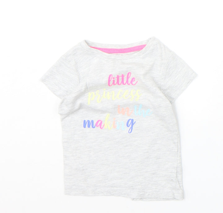 Pep&Co Girls Grey Cotton Pullover T-Shirt Size 9-12 Months Boat Neck Pullover - Little Princess