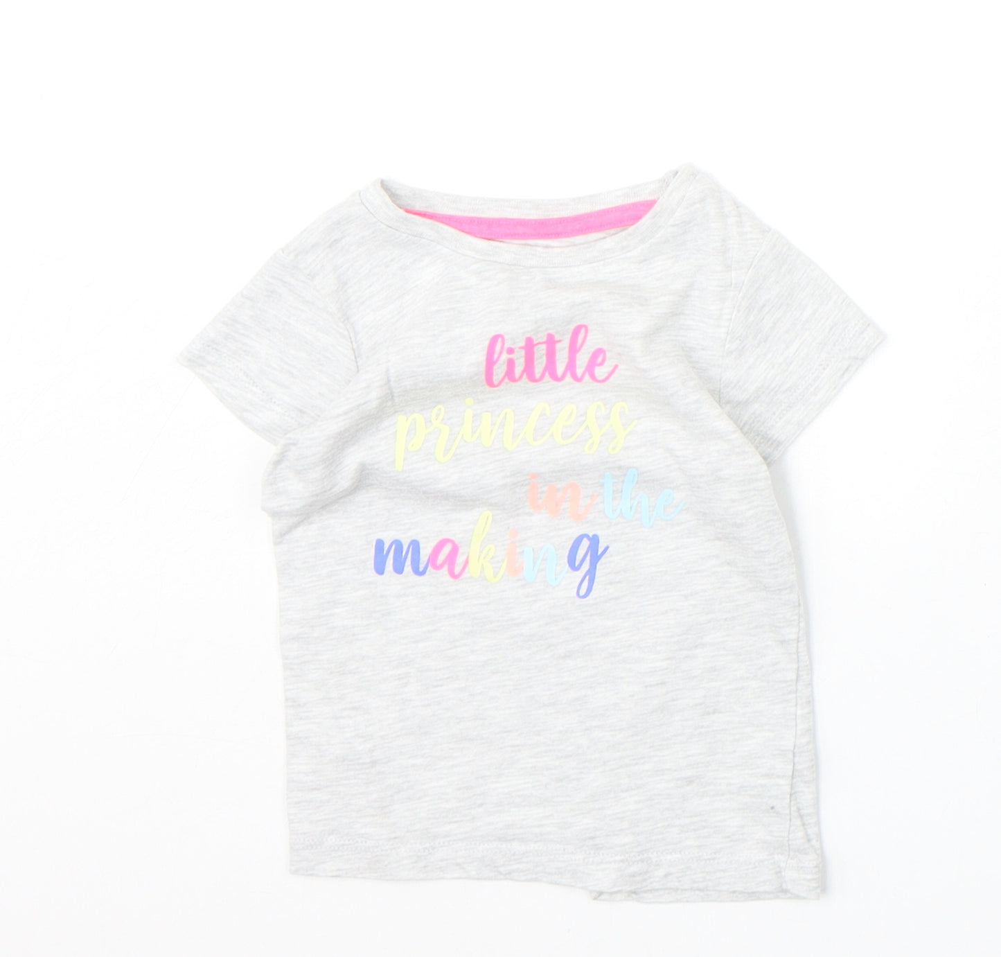 Pep&Co Girls Grey Cotton Pullover T-Shirt Size 9-12 Months Boat Neck Pullover - Little Princess