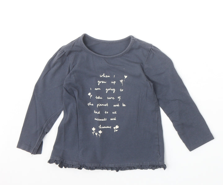 George Girls Blue 100% Cotton Pullover T-Shirt Size 18-24 Months Boat Neck Pullover - Quote
