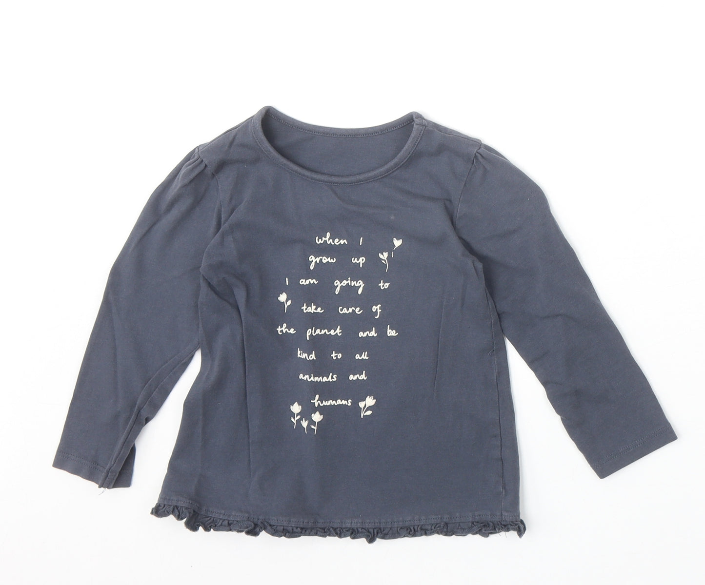George Girls Blue 100% Cotton Pullover T-Shirt Size 18-24 Months Boat Neck Pullover - Quote