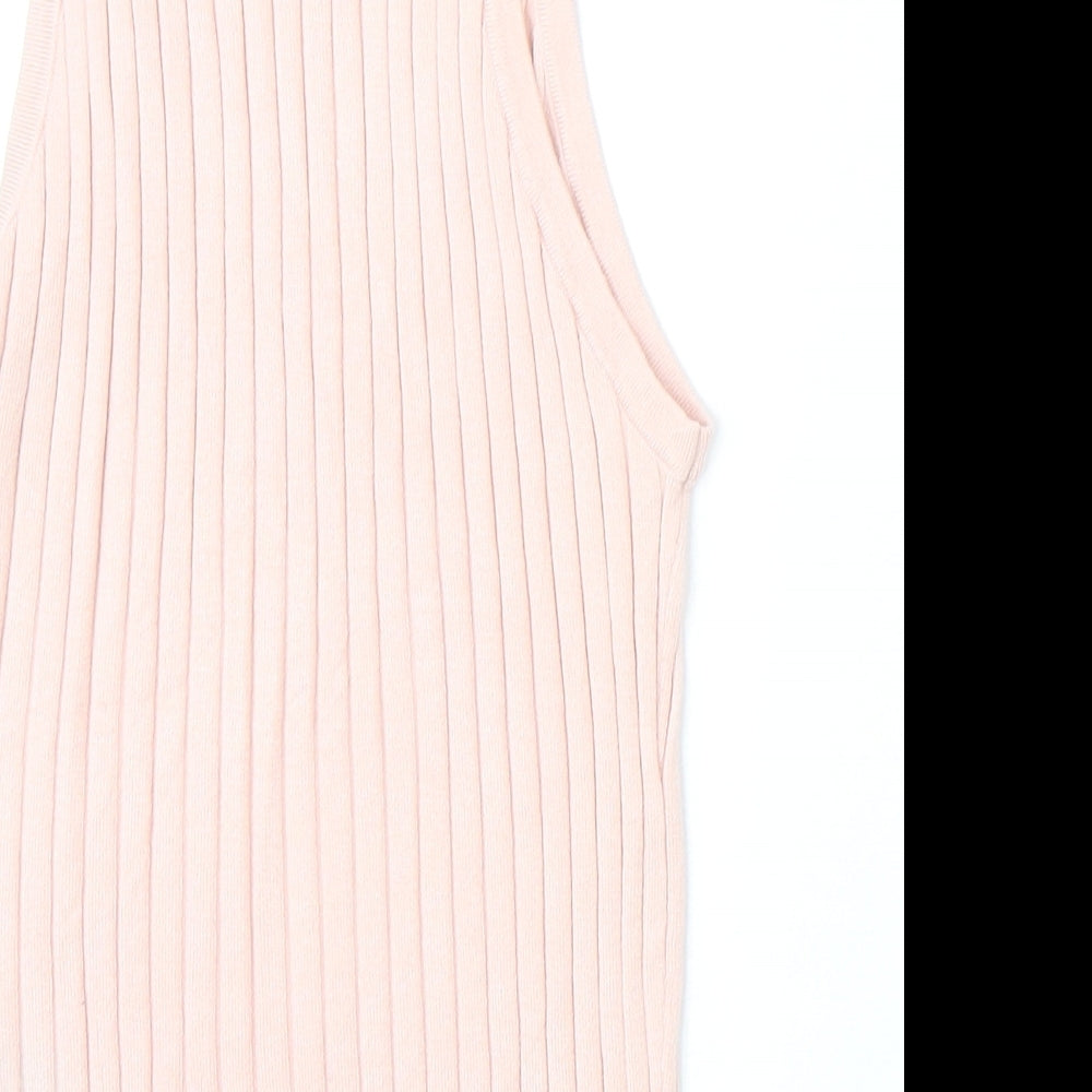 H&M Womens Pink Viscose Basic Tank Size S Square Neck - Ribbed