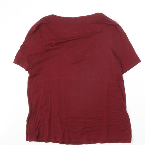 Topshop Womens Red Viscose Basic T-Shirt Size 8 V-Neck