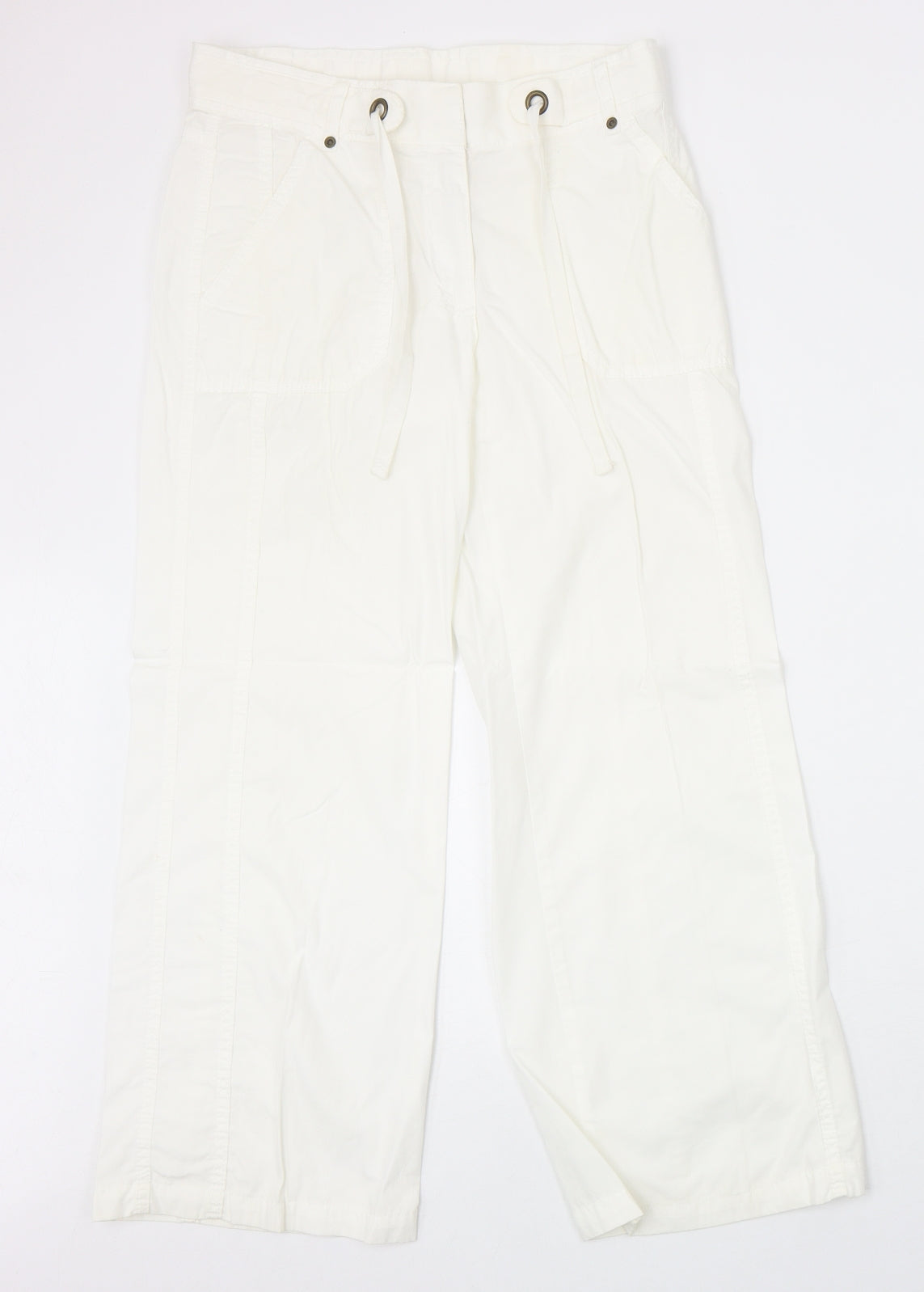 Marks and Spencer Womens White Cotton Trousers Size 8 Regular Zip