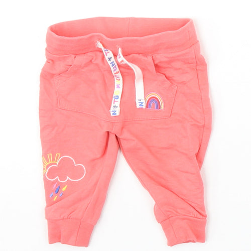 F&F Girls Pink Cotton Jogger Trousers Size 0-3 Months Pullover