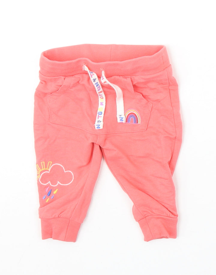 F&F Girls Pink Cotton Jogger Trousers Size 0-3 Months Pullover