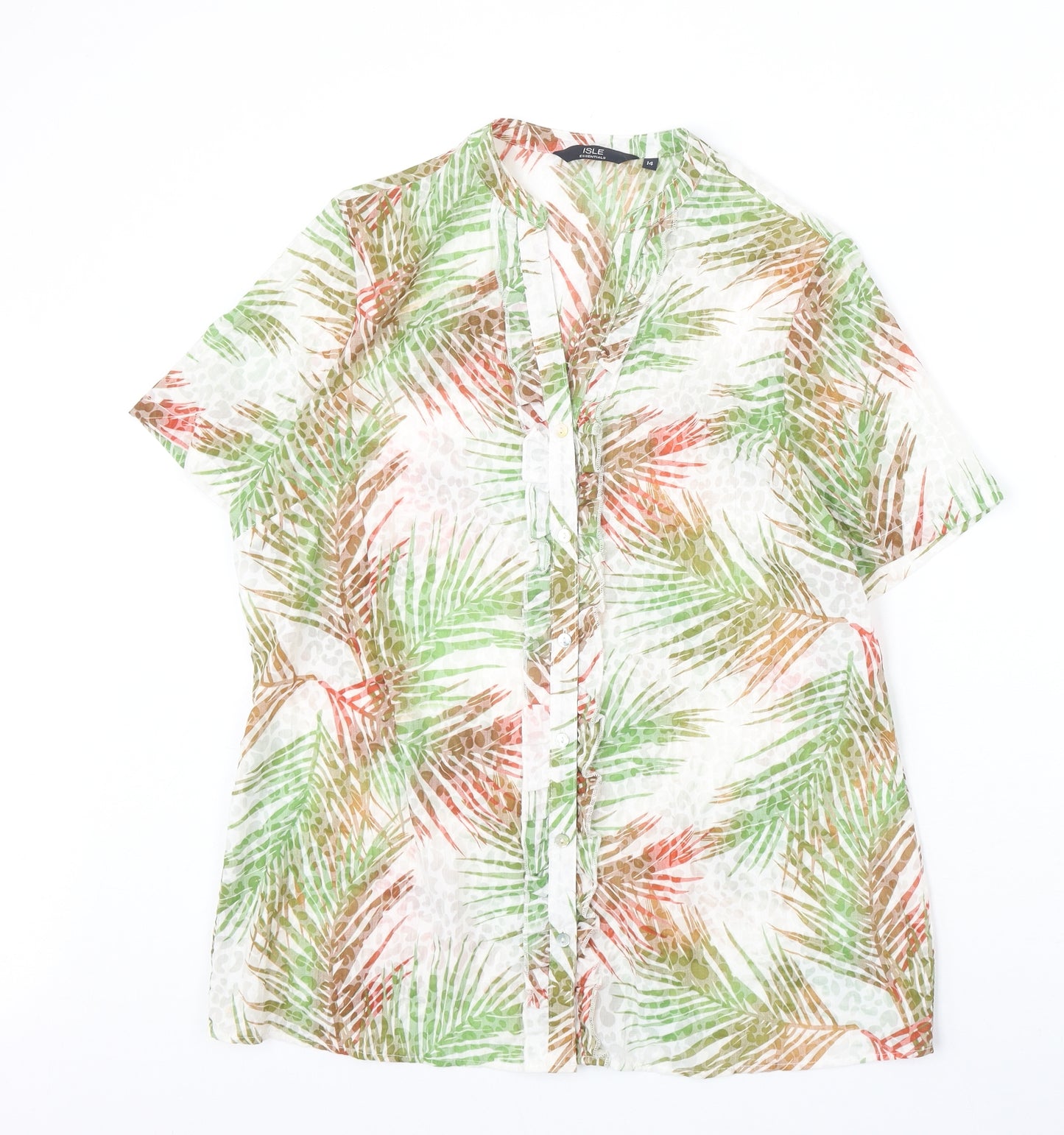 EWM Womens Multicoloured Geometric Polyester Basic Blouse Size 14 V-Neck - Leaf Print